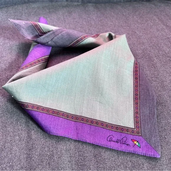 Vintage Arnold Palmer Purple and Gray Men's Accessories Pocket Square - 16”x 16” - Picture 8 of 8